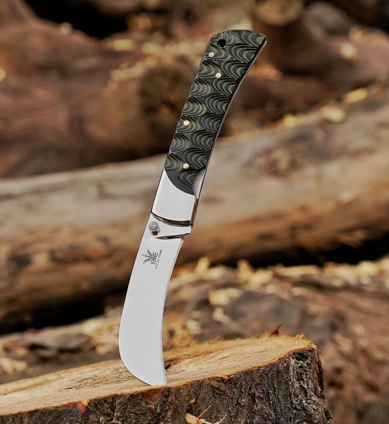 BE BREAK EDGE Hawkbill,Folding Pocket Knife with Curved Steel Blade, Lineman Tools,Black&Green G10 Handle. - Image 3
